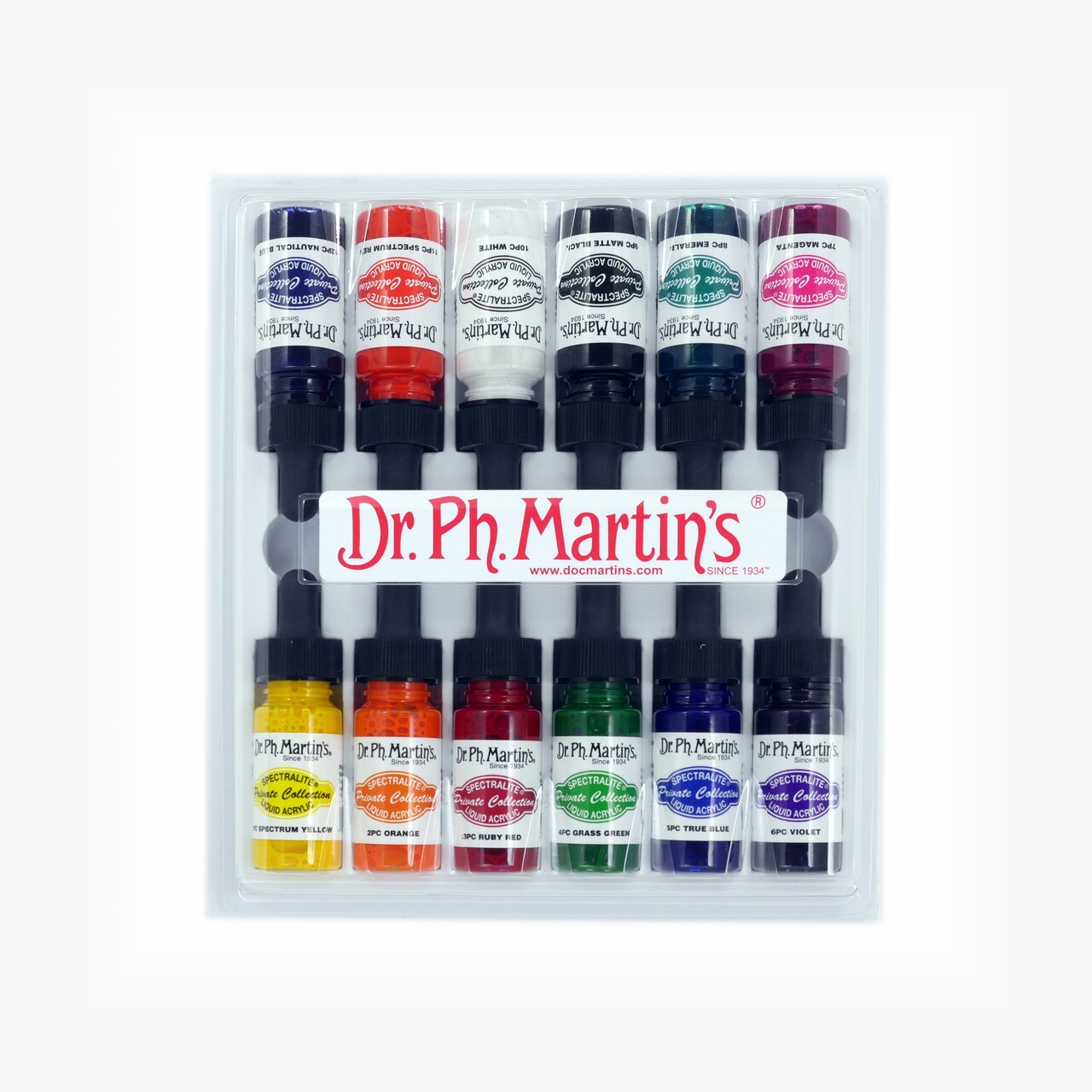 Dr. Ph. Martin's® Spectralite Private Collection Liquid Acrylics, ½ US fl oz, Set 1, 1 Set of 12 Bottles